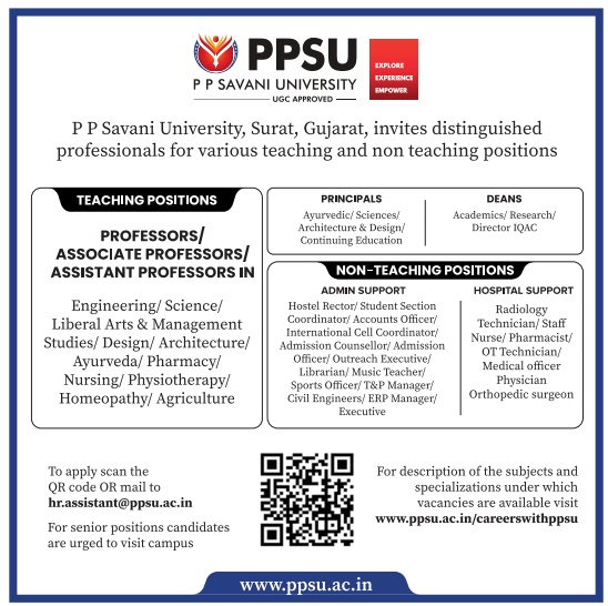 PPSU Surat Teaching & Non-Teaching Jobs 2025